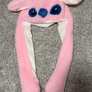 Pink Plush Animal Hat with Blue Eyes